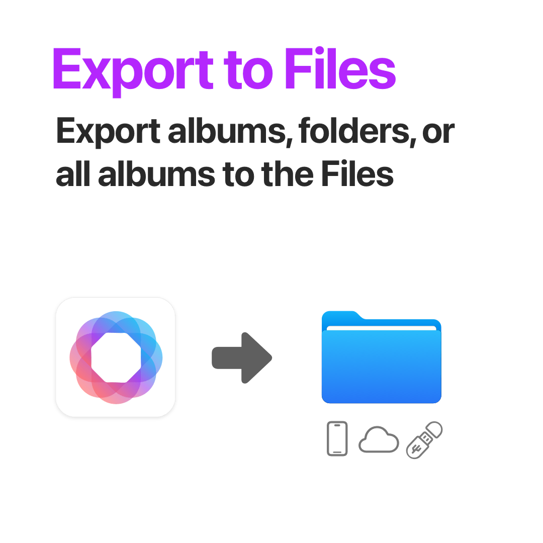 Export to Files - Export albums, folders, or all albums to the Files