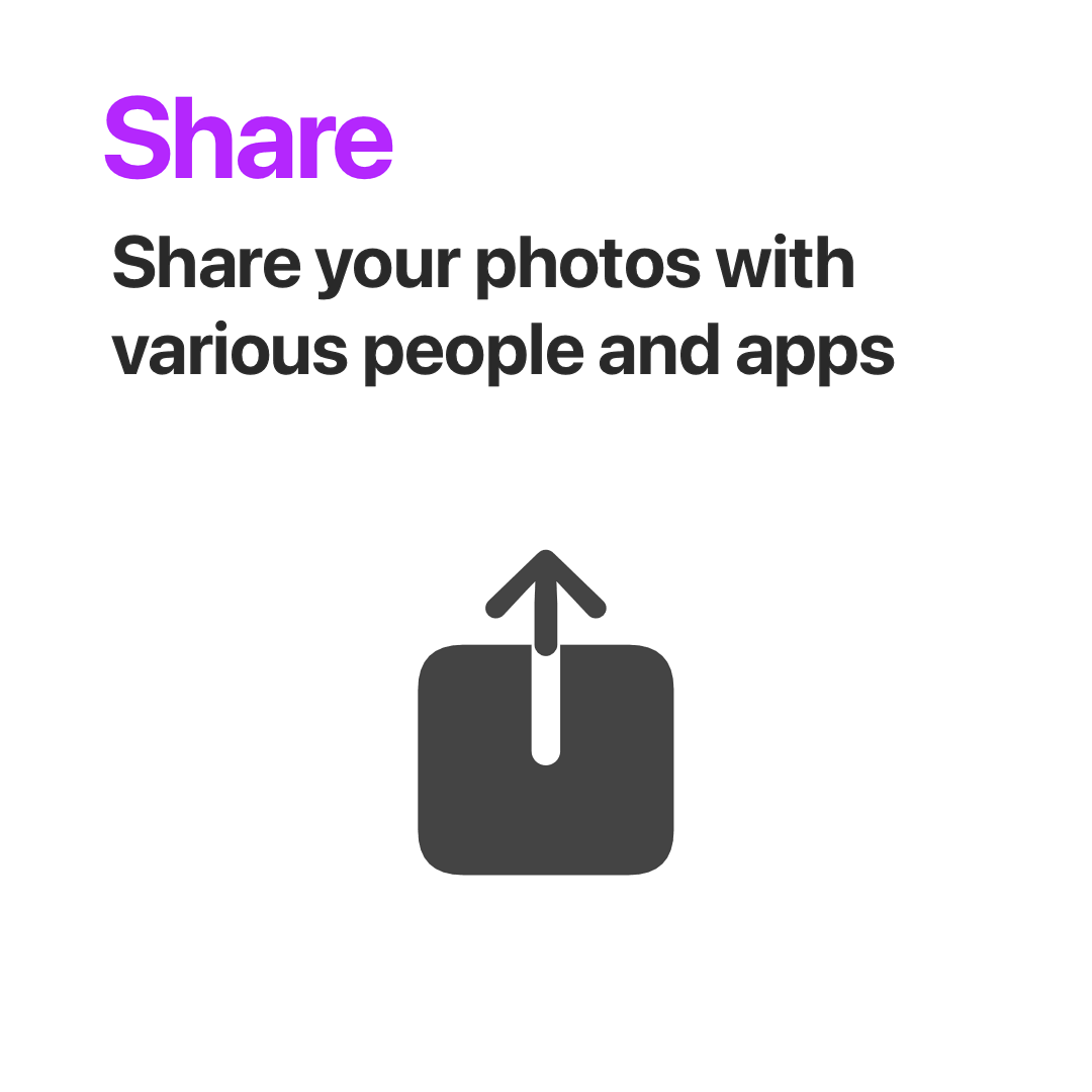 Share - Share your photos with various people and apps