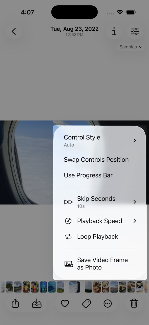 Video Control settings menu