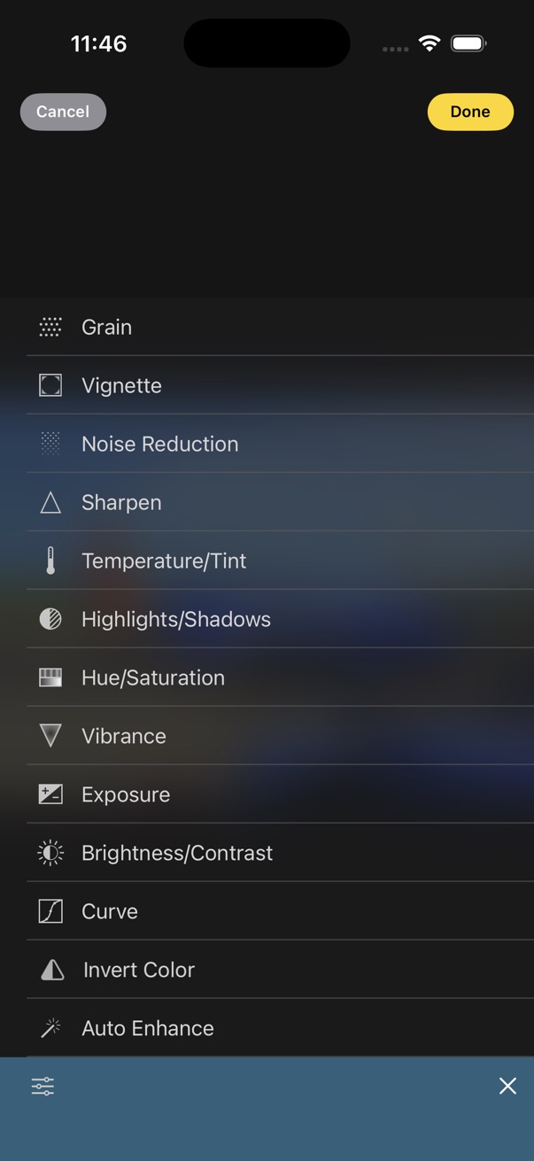 Adjustment tools menu