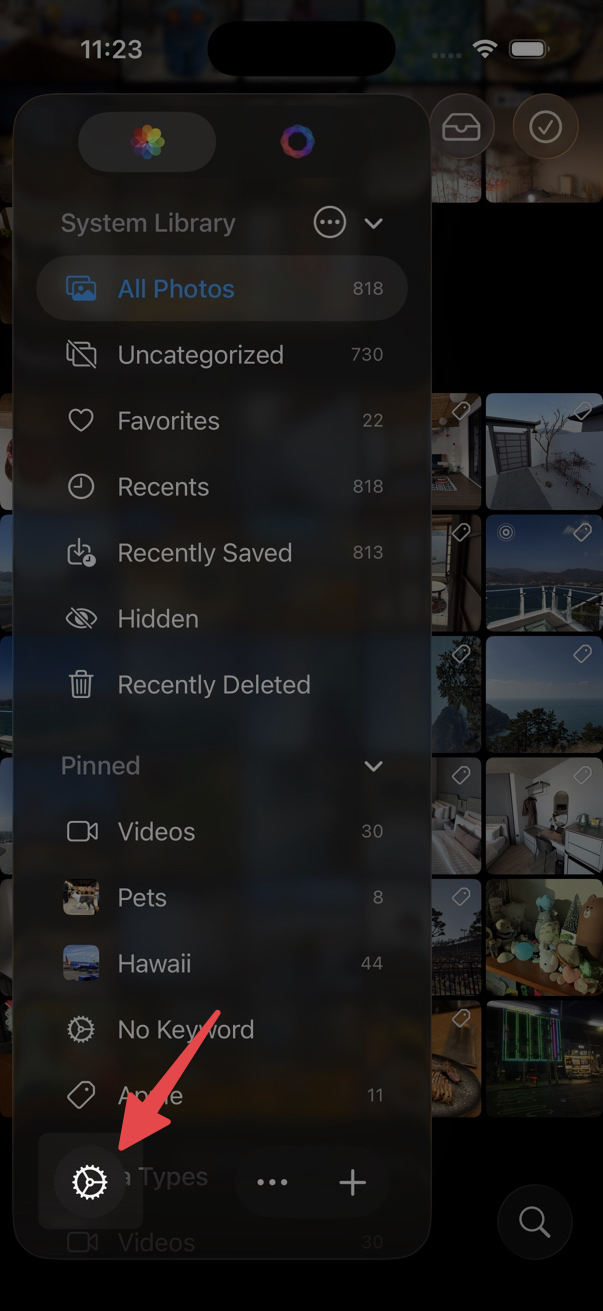 Tap the settings button on the sidebar toolbar