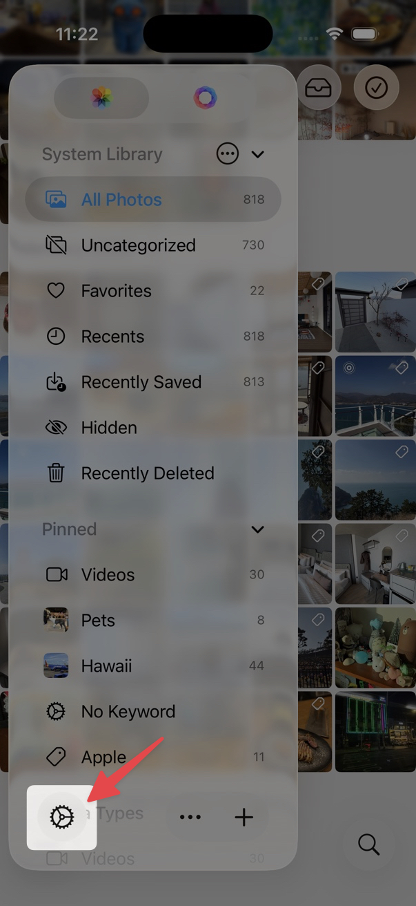 Tap the settings button on the sidebar toolbar