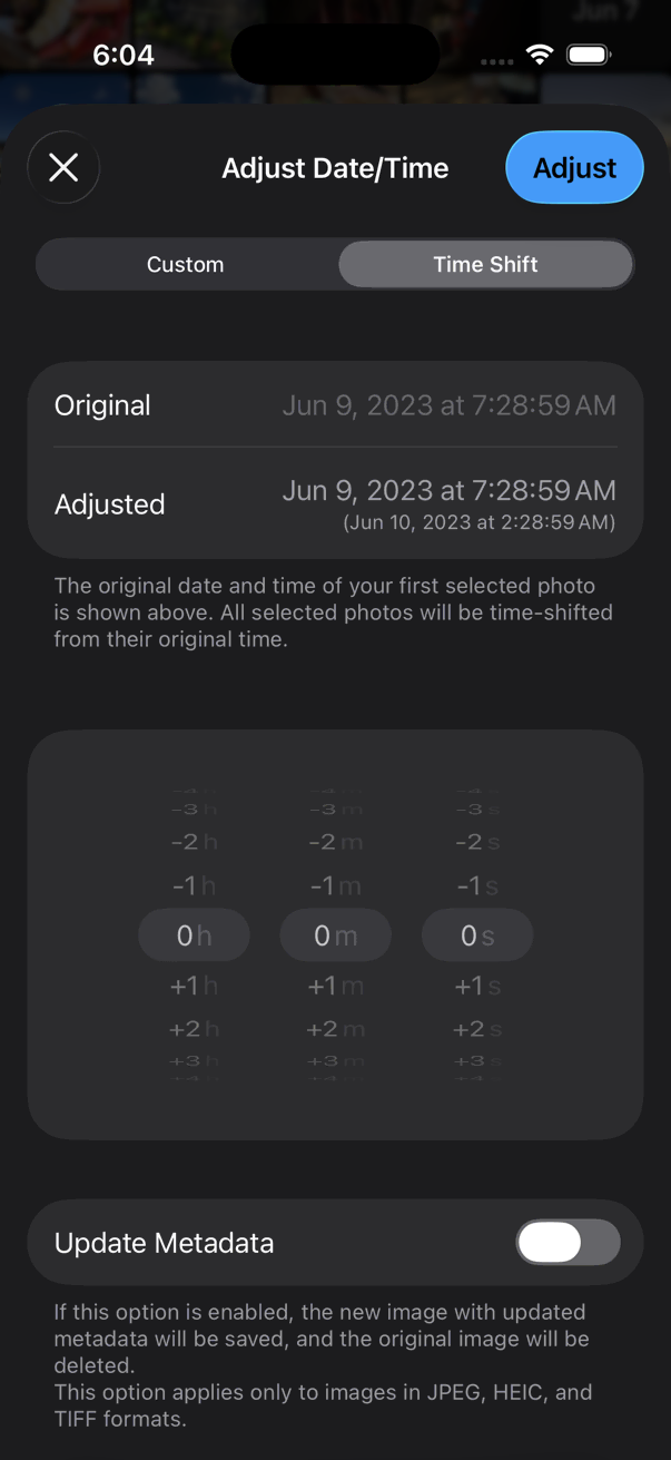 Adjust Date/Time Time Shift