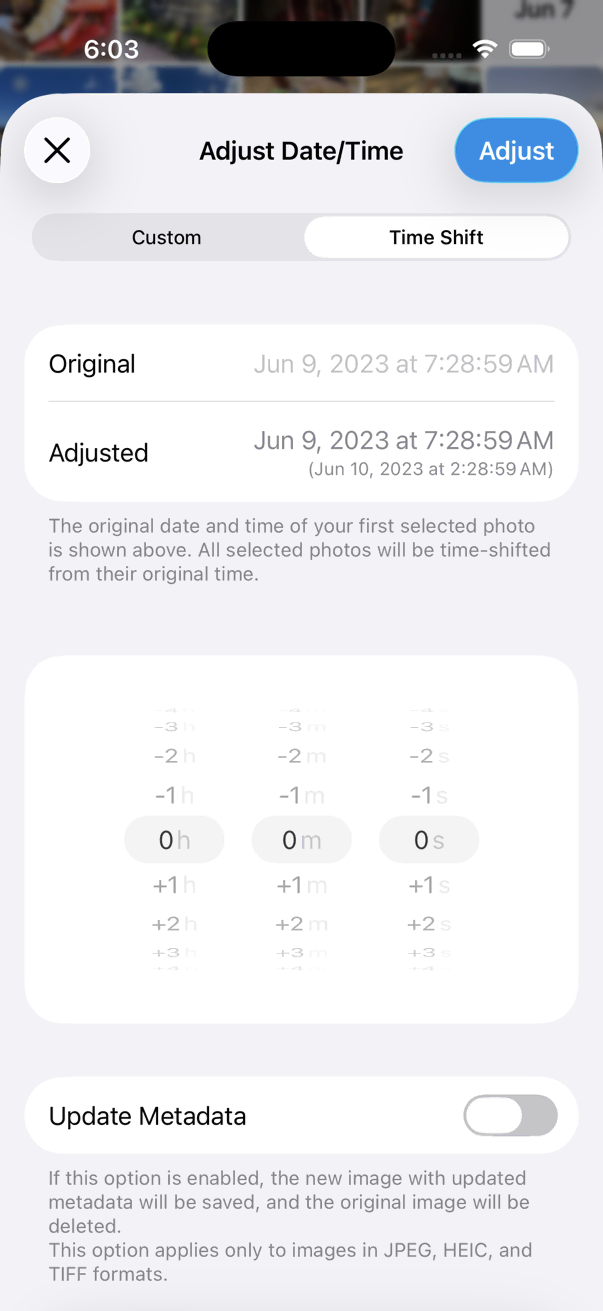 Adjust Date/Time Time Shift