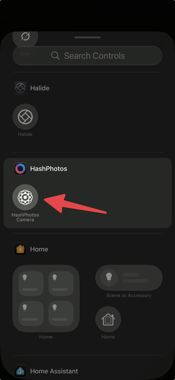 Add HashPhotos Camera to Control Center