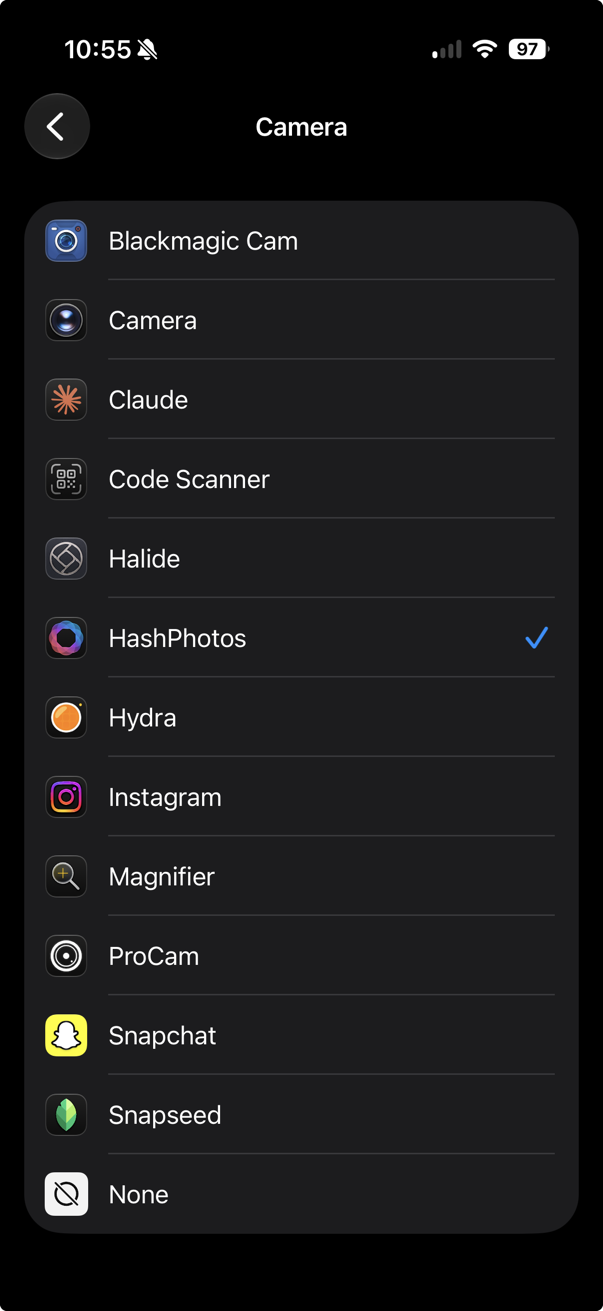 Choose HashPhotos as camera app