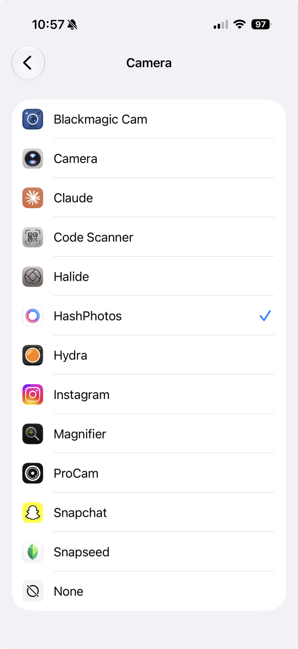 Choose HashPhotos as camera app