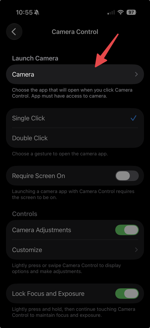 Camera Control settings