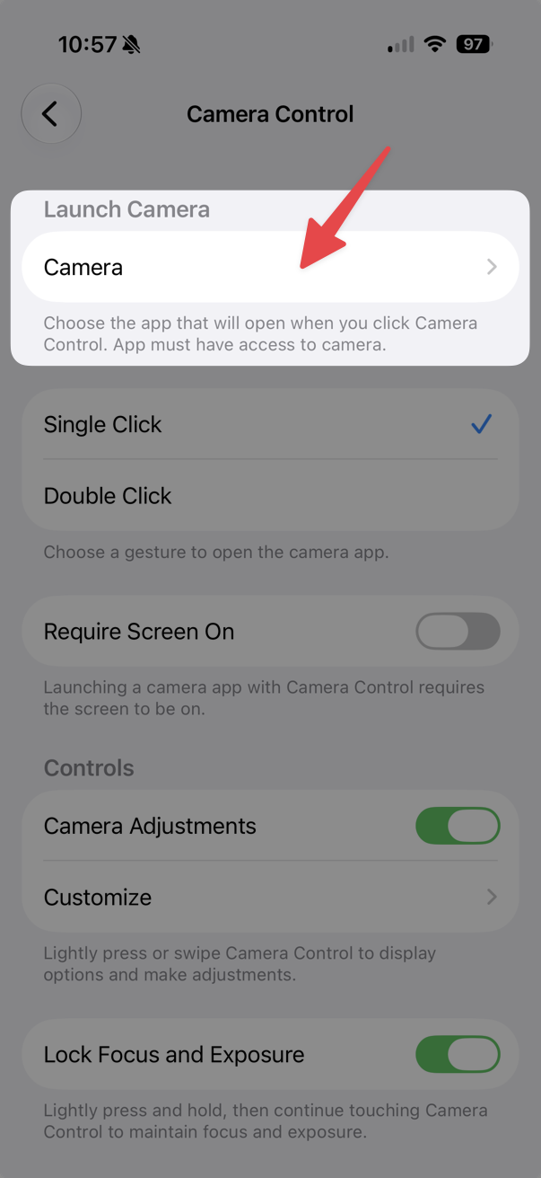 Camera Control settings