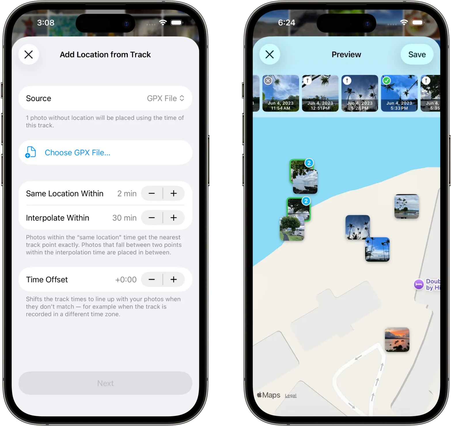 Add location from GPX track preview