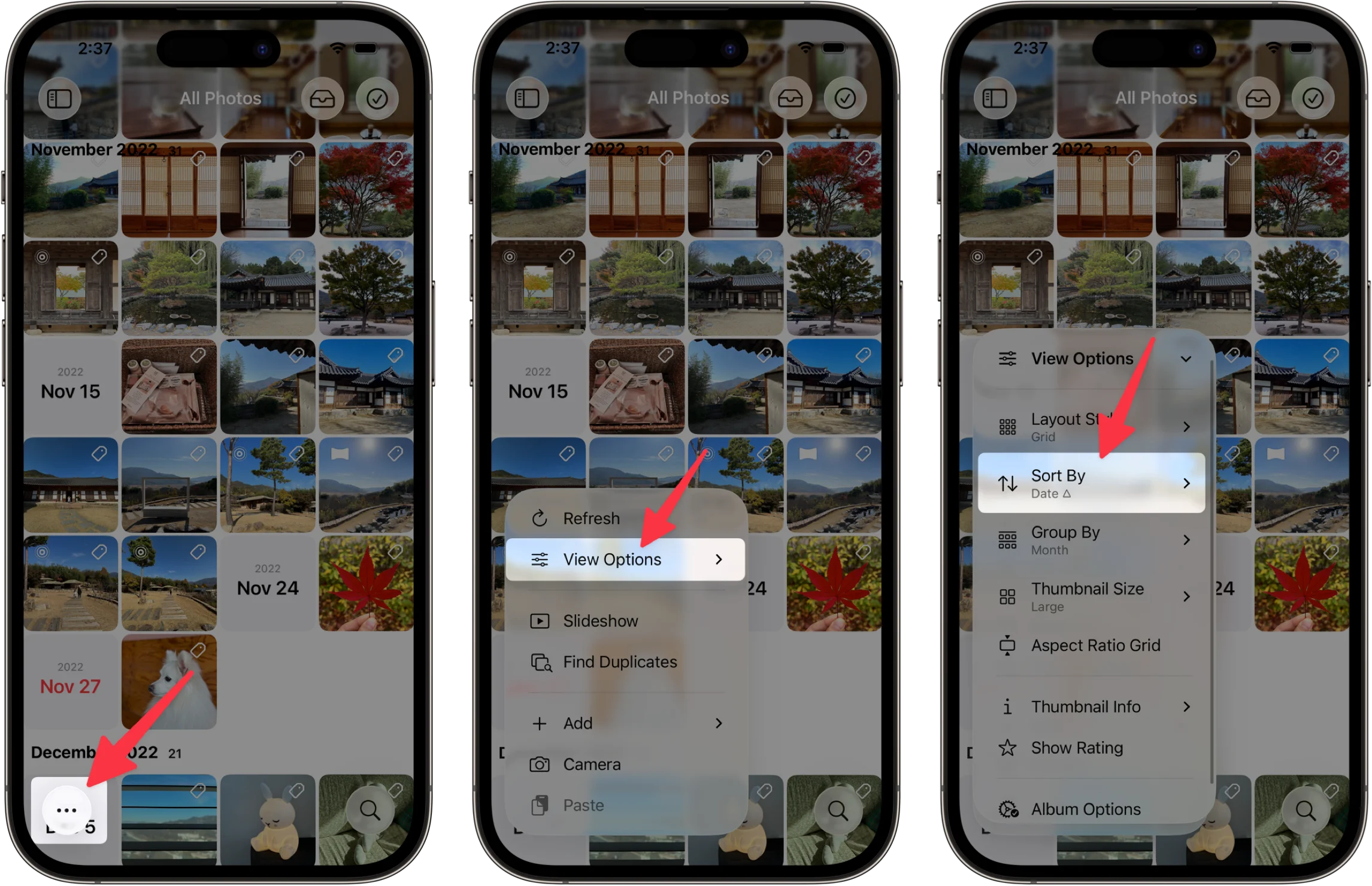 파일 크기로 정렬 옵션