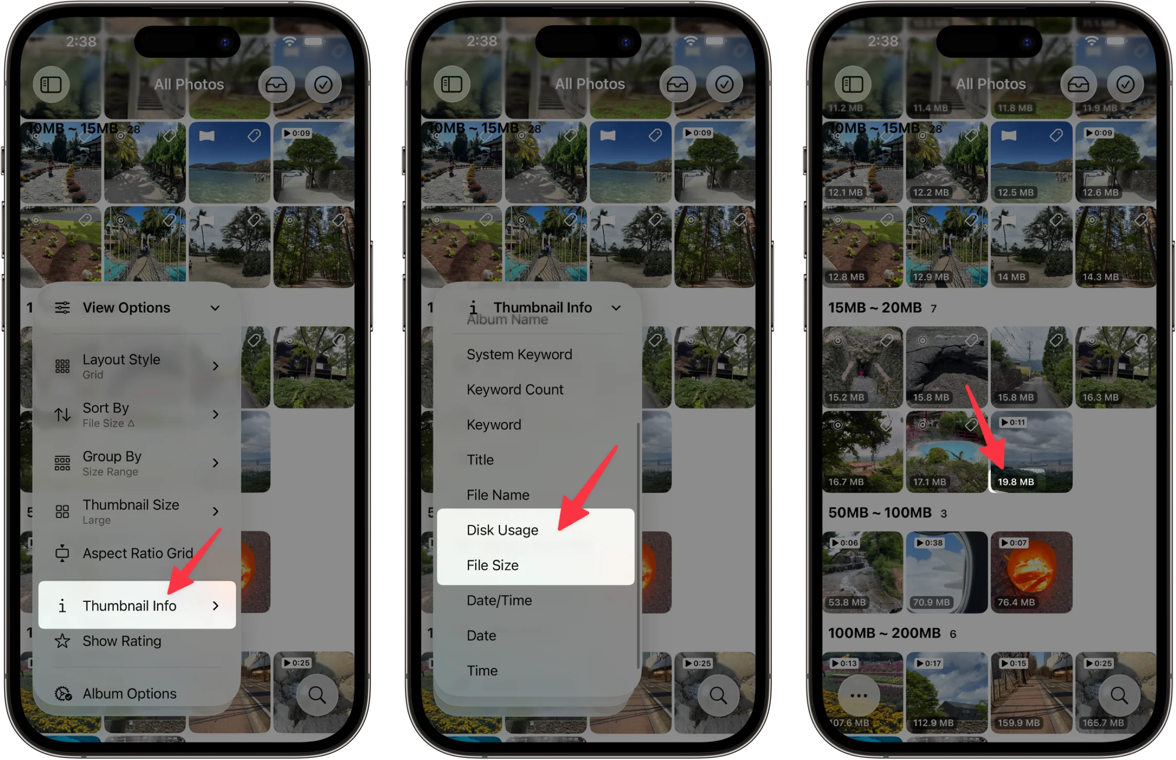 썸네일 파일 크기 표시 옵션